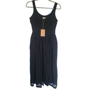 World of Crow Gathered Waist Polka-dot Cotton Midi Dress Size XS NWT